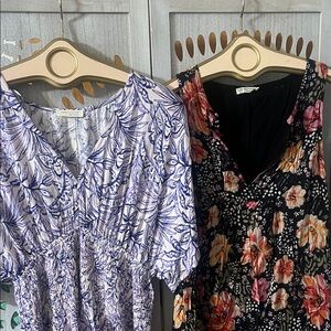 Two Love Stitch Dresses, Purple and White Leaf M & Blk Tank  Dress S. Beautiful!